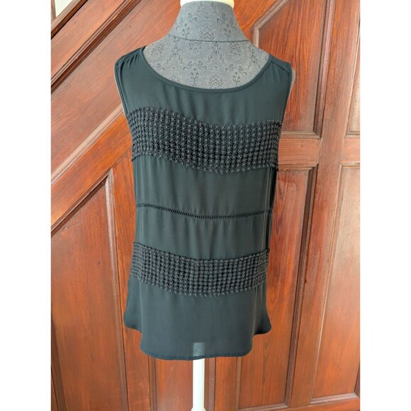 Loft Womens Black Sleeveless Top With Crochet Stripe Detail Size M - Picture 1 of 7